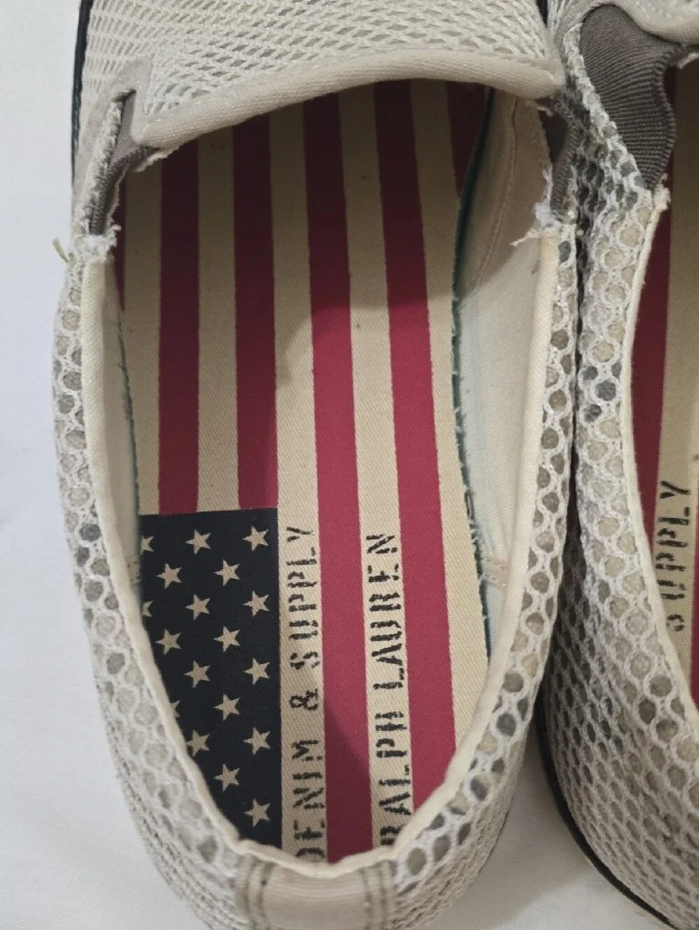 Sperry Cream Mesh Slip-On Loafers with Black Trim